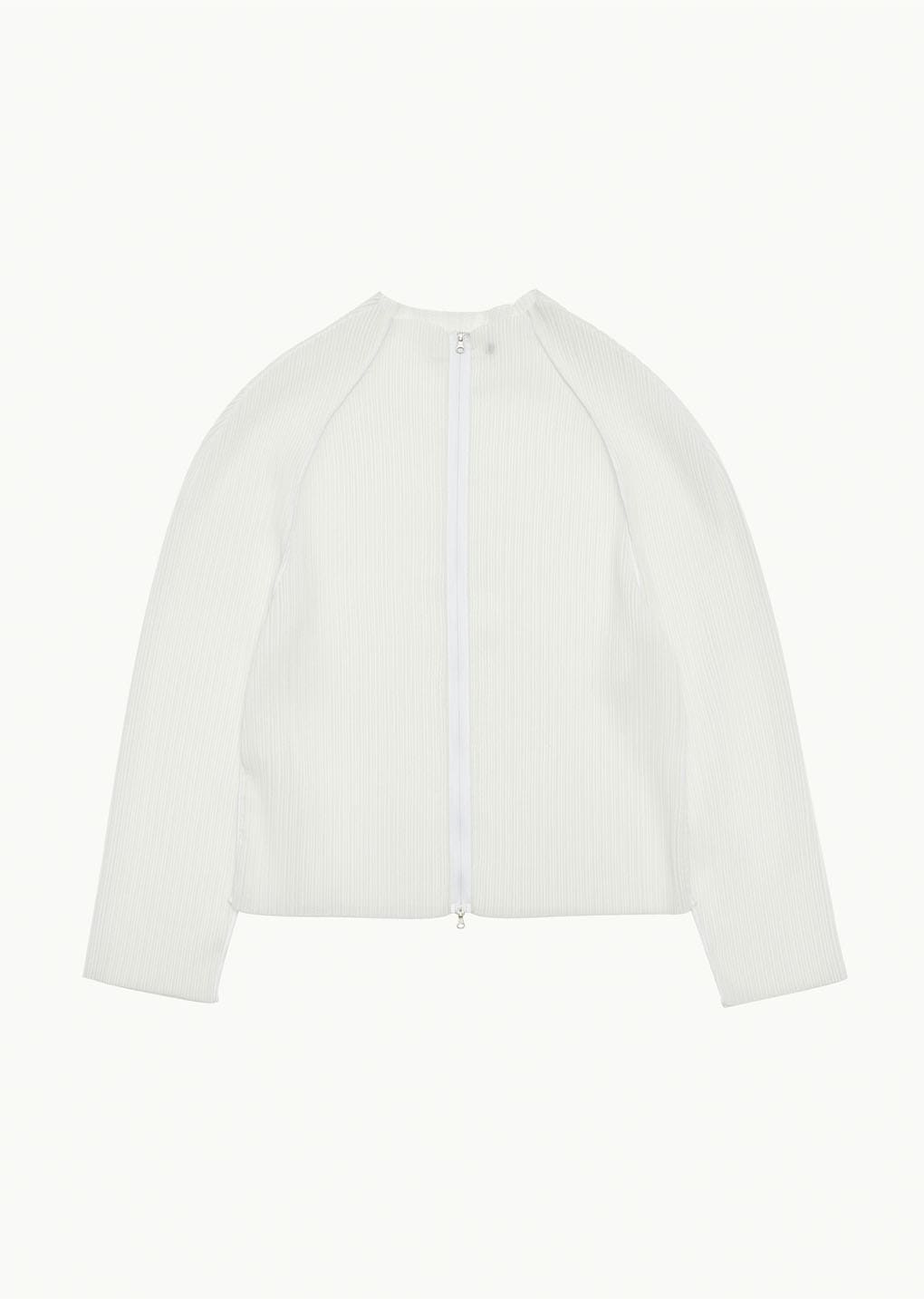 pleats zip up jumper, white
