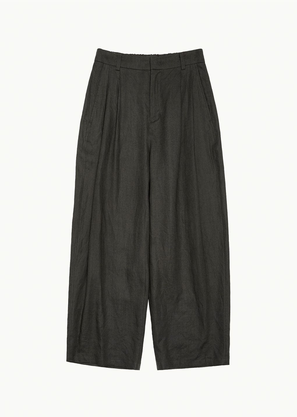 linen two tuck wide pants, khaki brown