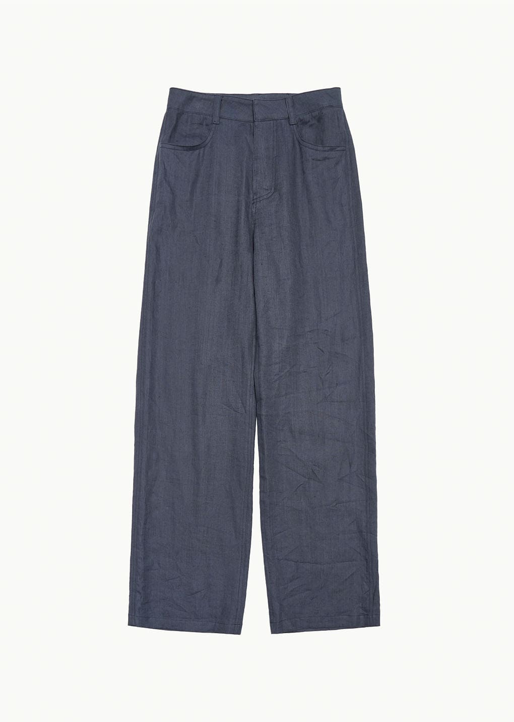 linen straight pants, blue