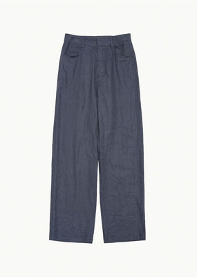linen straight pants, blue