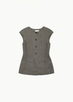 linen curved vest, khaki - Image 1