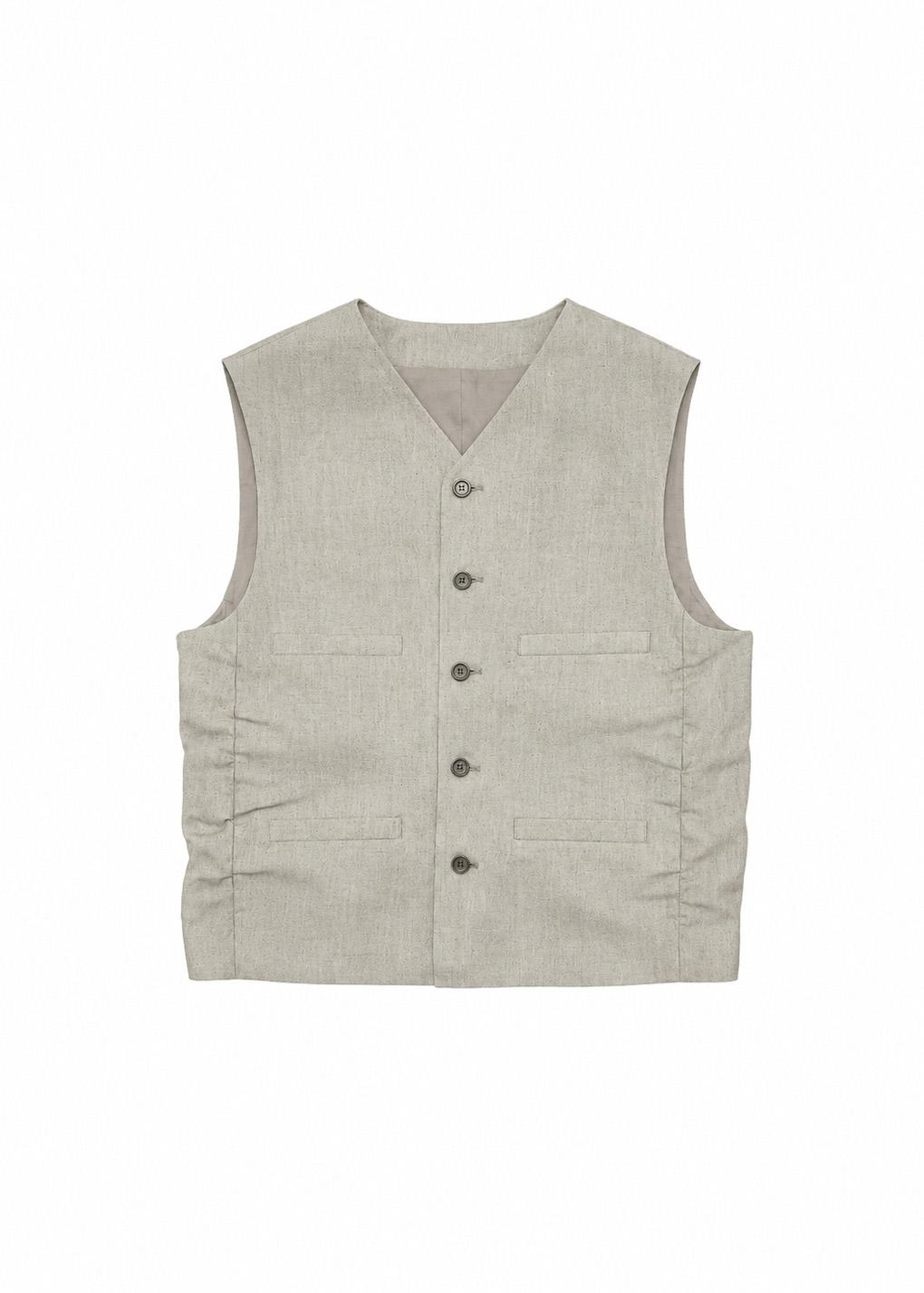 linen shirring vest, beige