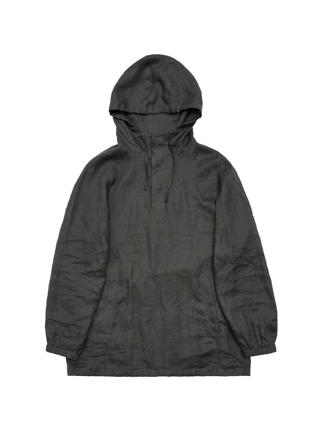 linen hooded anorak, charcoal