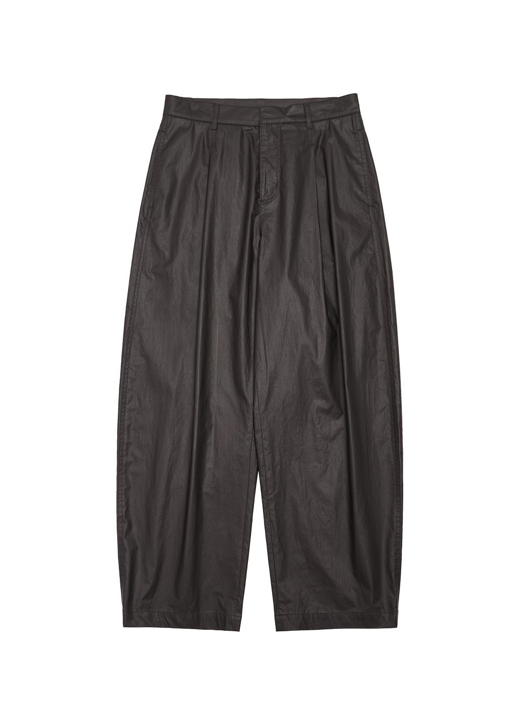 coated cotton curved pants, brown