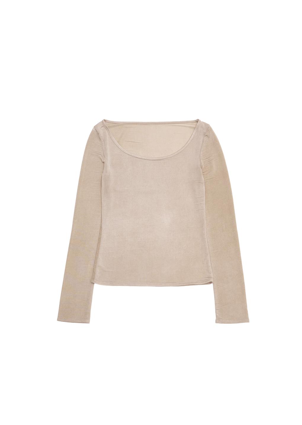 jersey scoop neck long sleeve top, beige