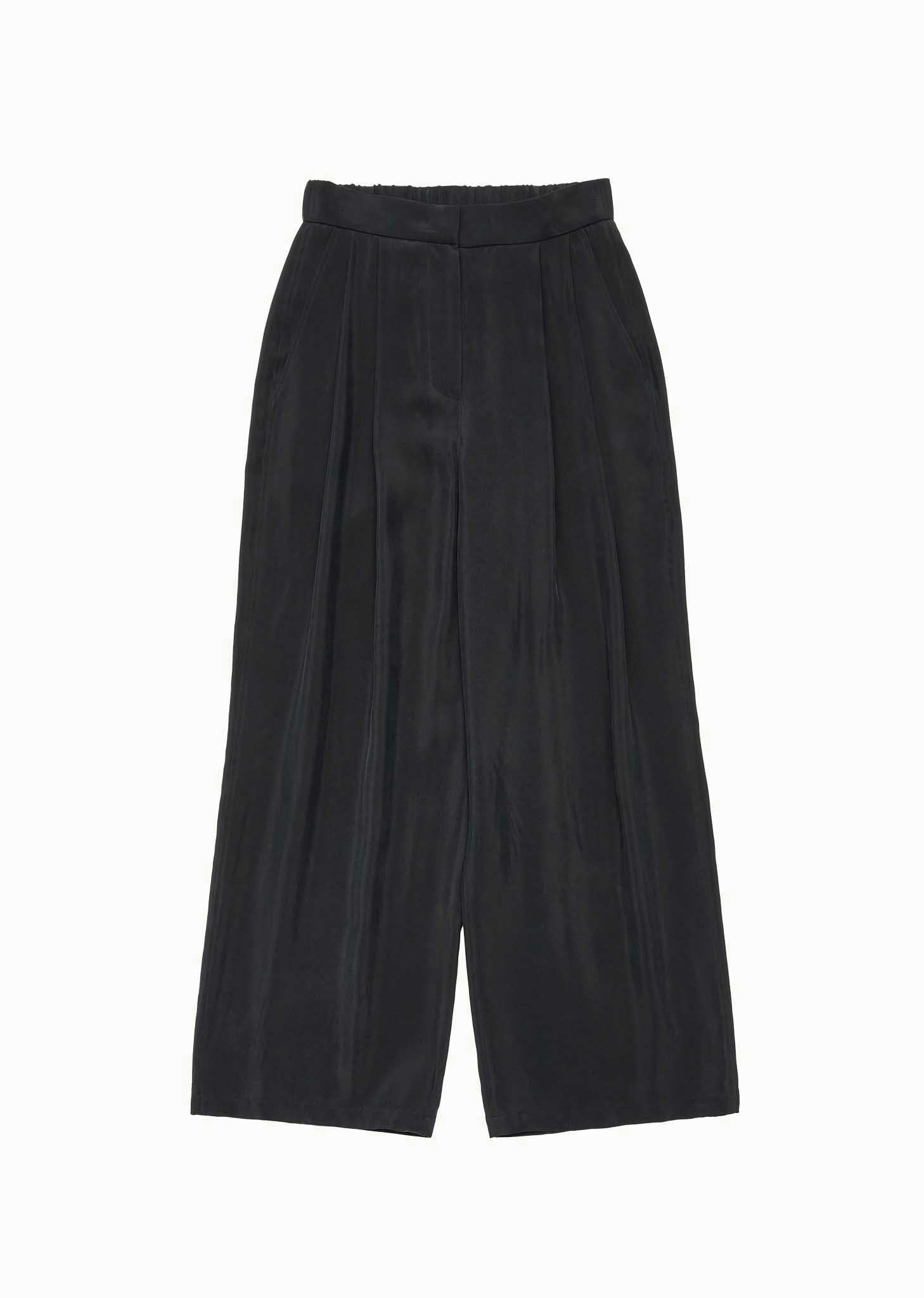 women's cupro two tuck wide pants, black