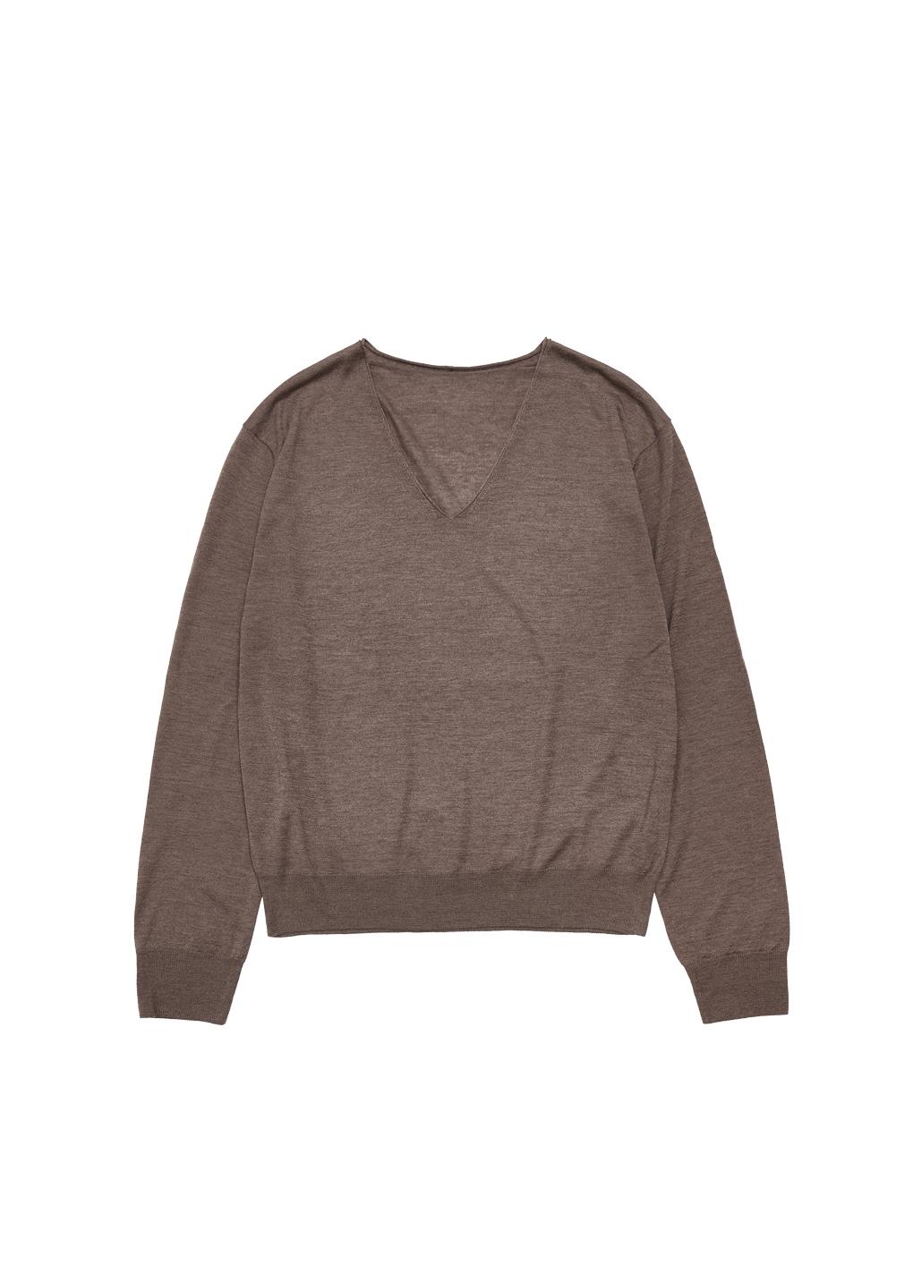 wool silk v-neck knit, brown