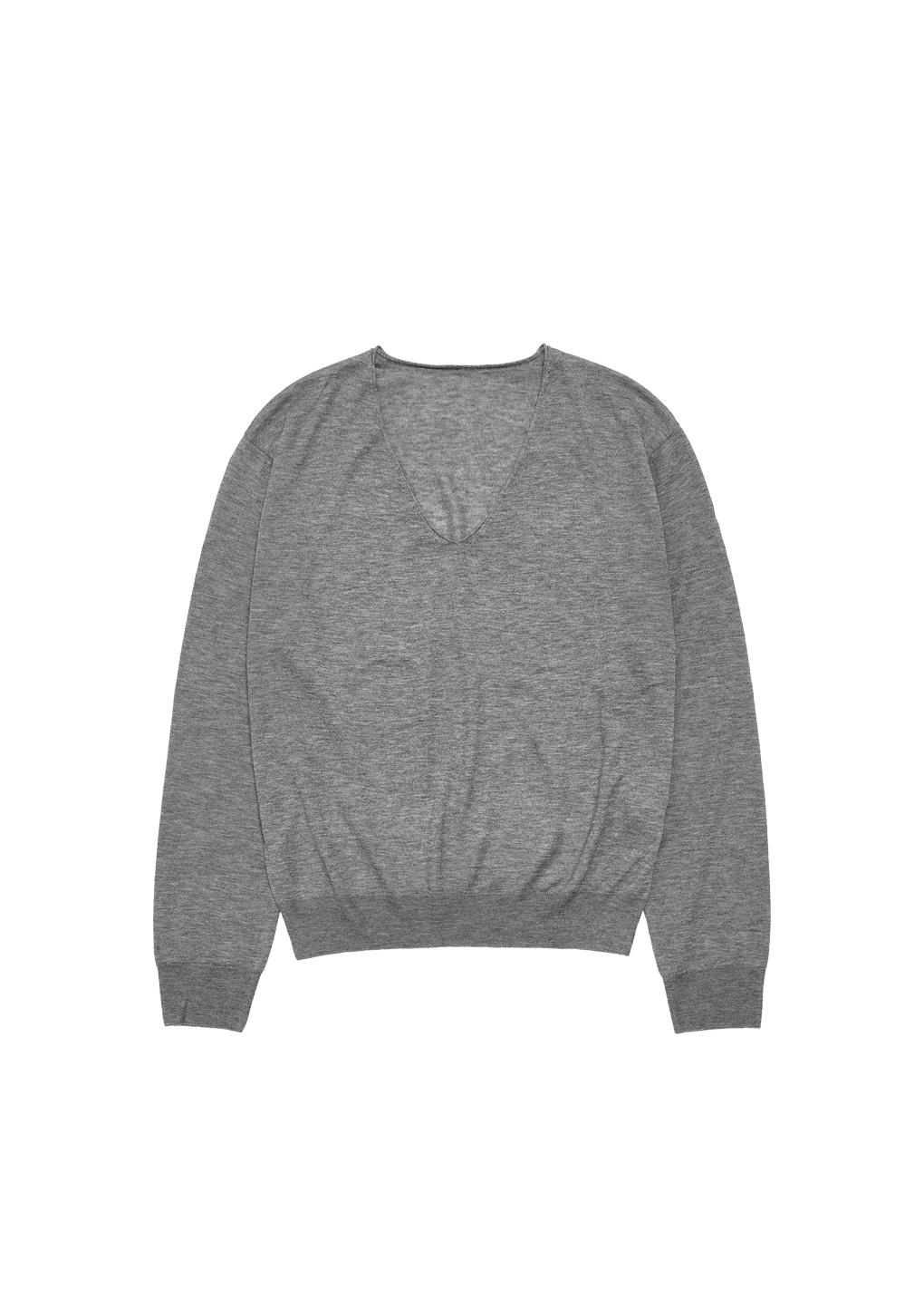 wool silk v-neck knit, charcoal