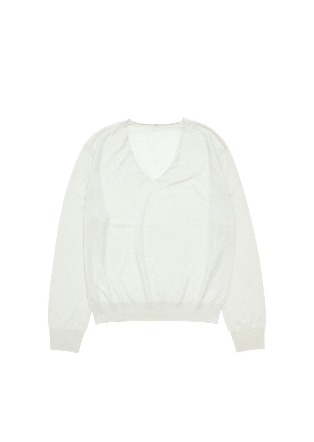 wool silk v-neck knit, light beige