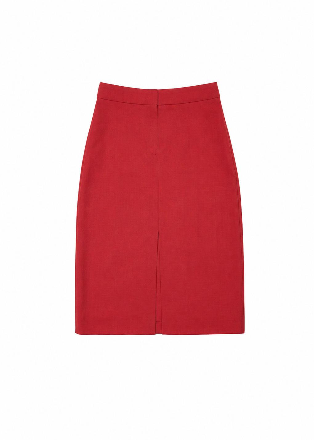 wool midi skirt, red