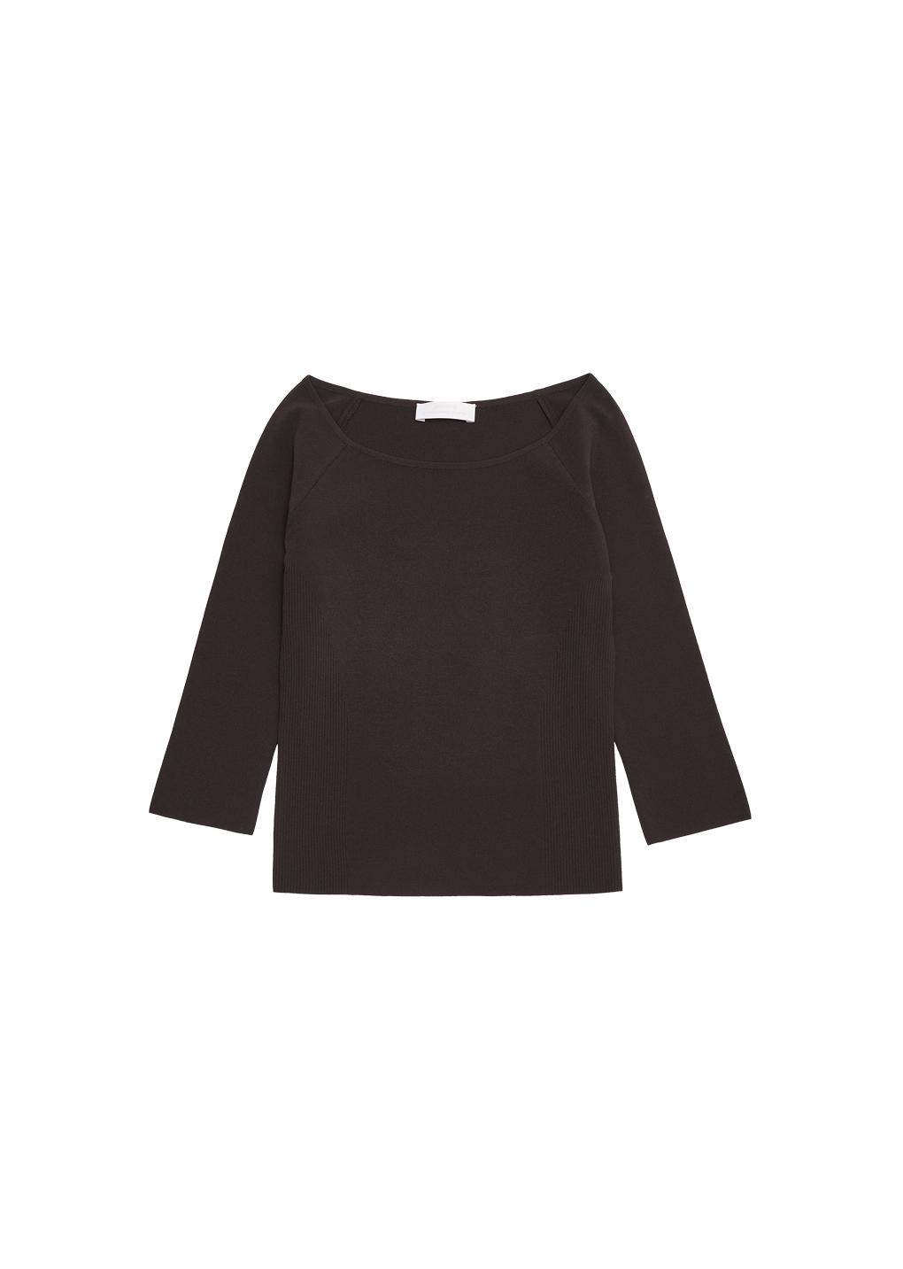 scoop neck knit top, brown