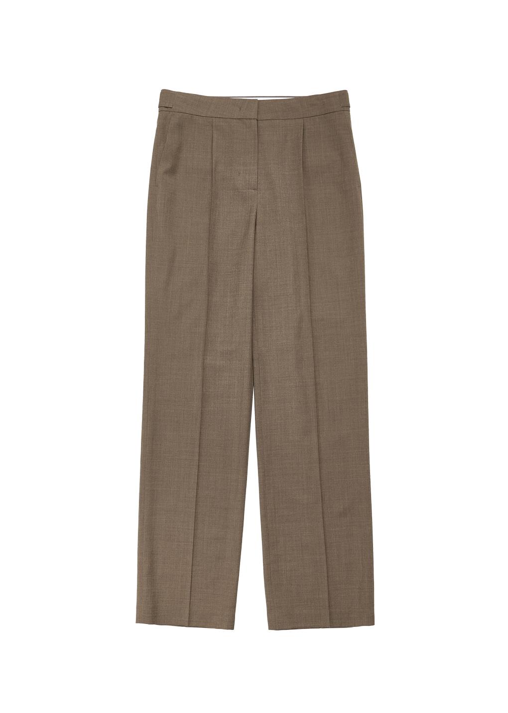 wool straight pants, khaki