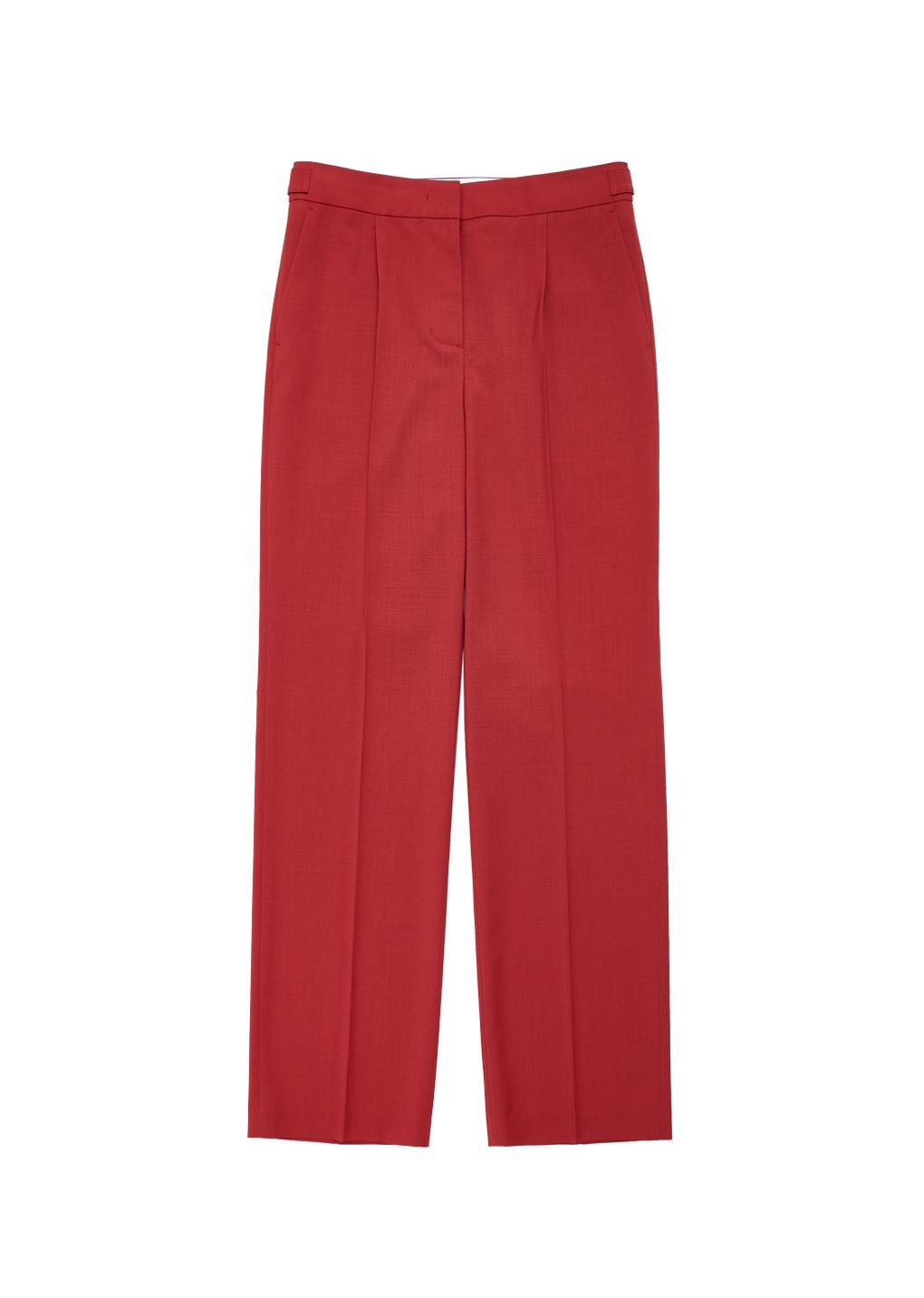 wool straight pants, red