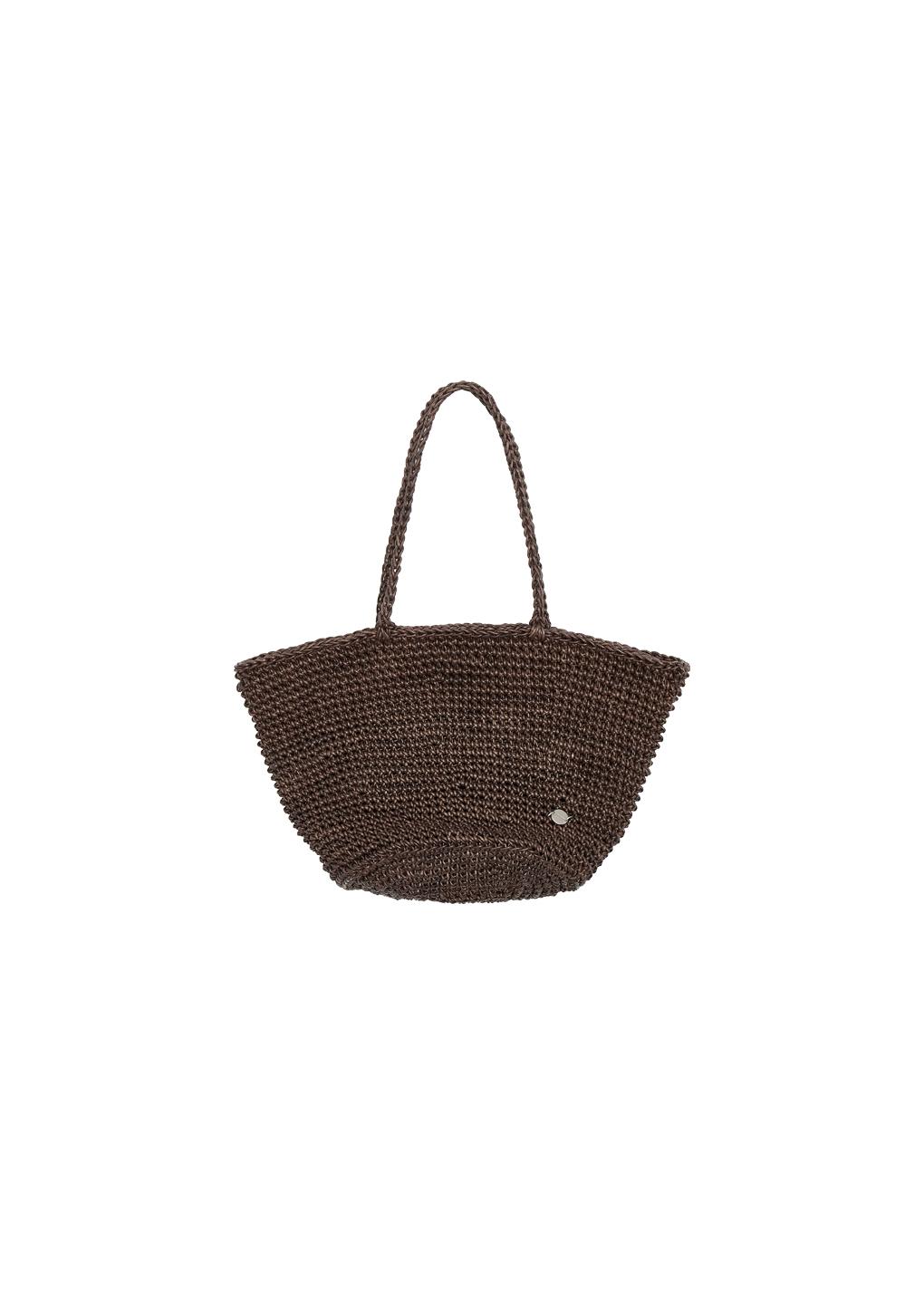 small handmade leather net bucket bag, dark brown