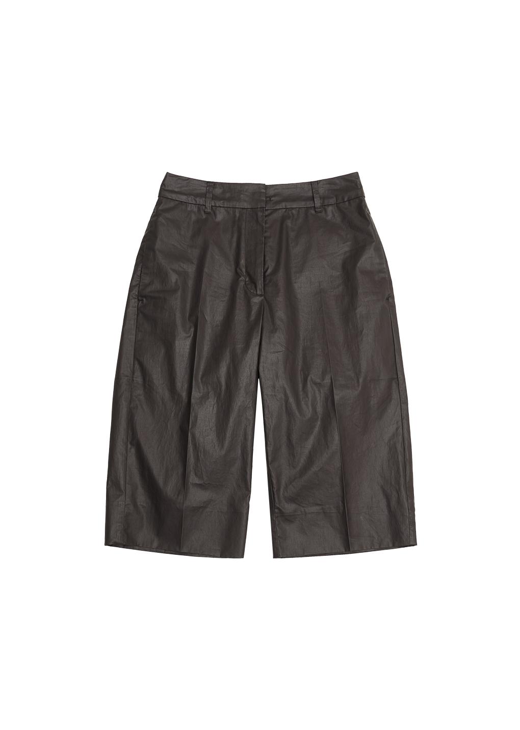 coated cotton straight shorts, brown