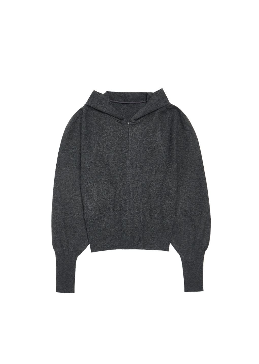 shirring half zip up knit hoodie, charcoal