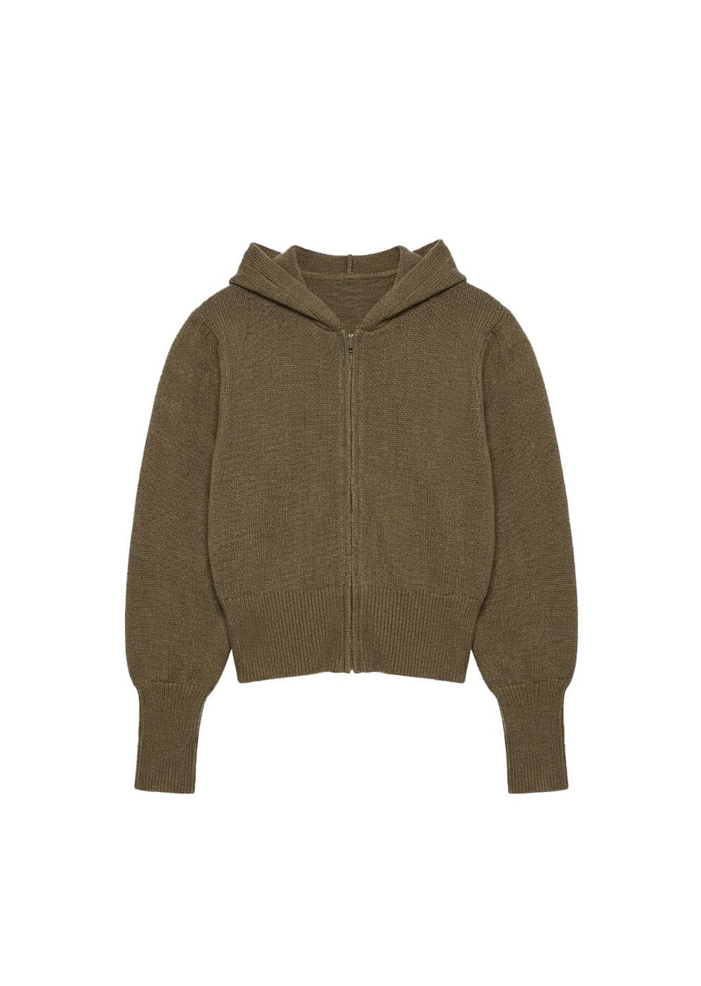 shirring half zip up knit hoodie, khaki