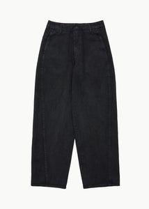men's garments dyed curved seam denim, black