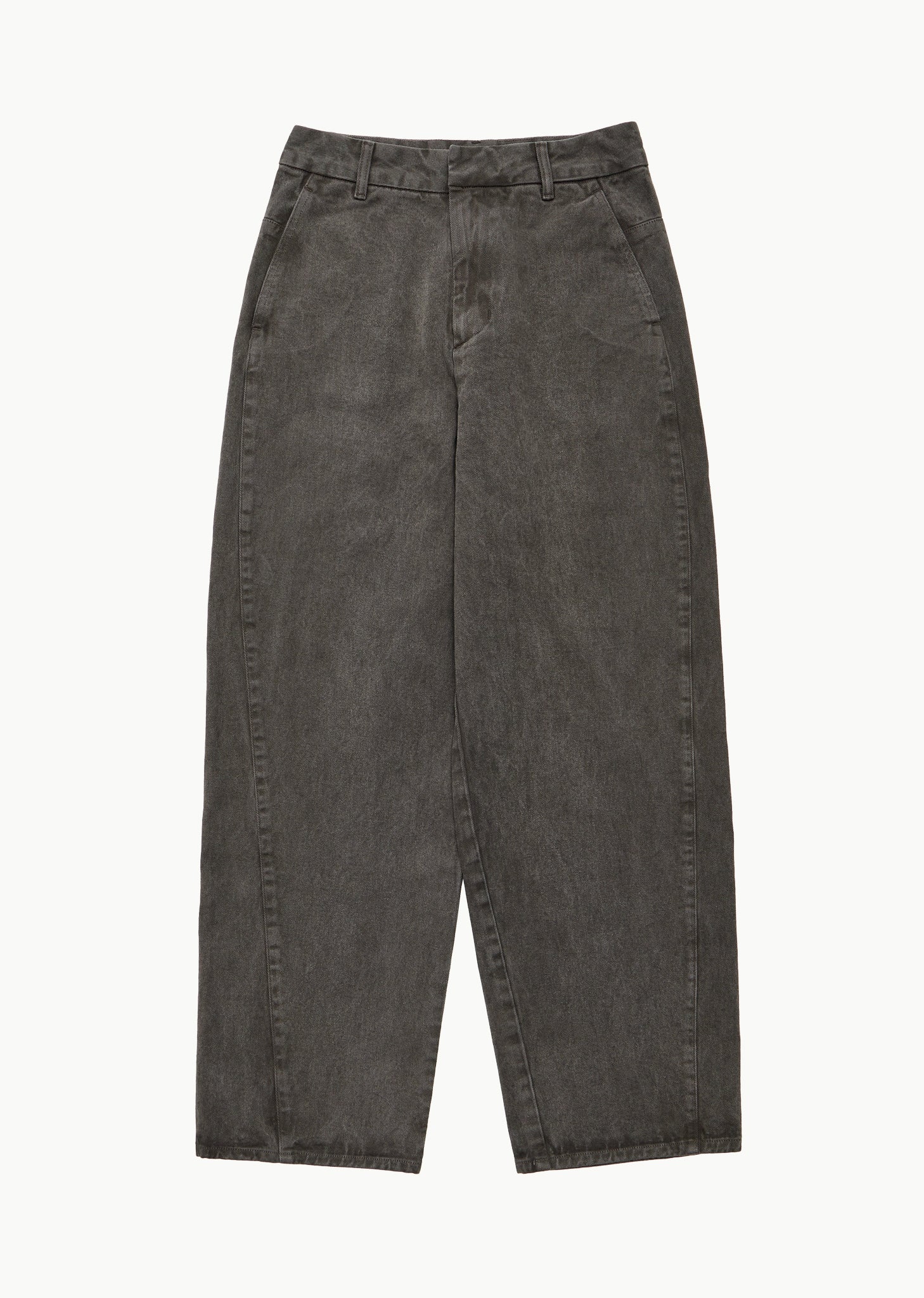 men's garments dyed curved seam denim, brown