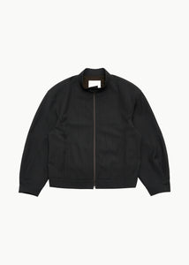 wool stripe zip-up jumper, black