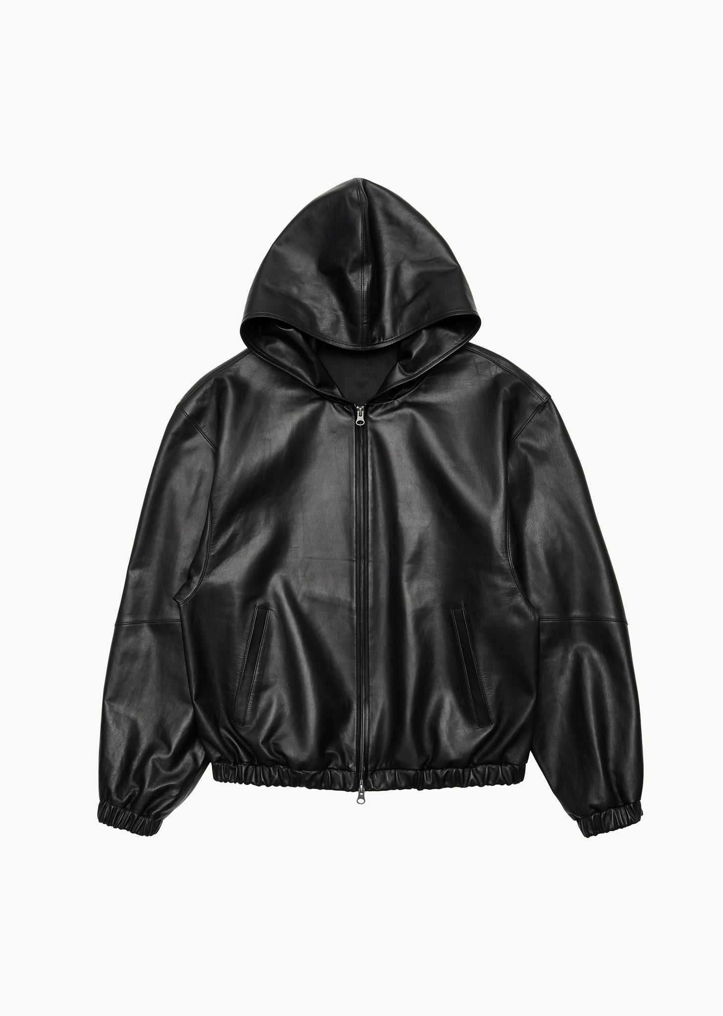 lamb skin leather hood jumper, black