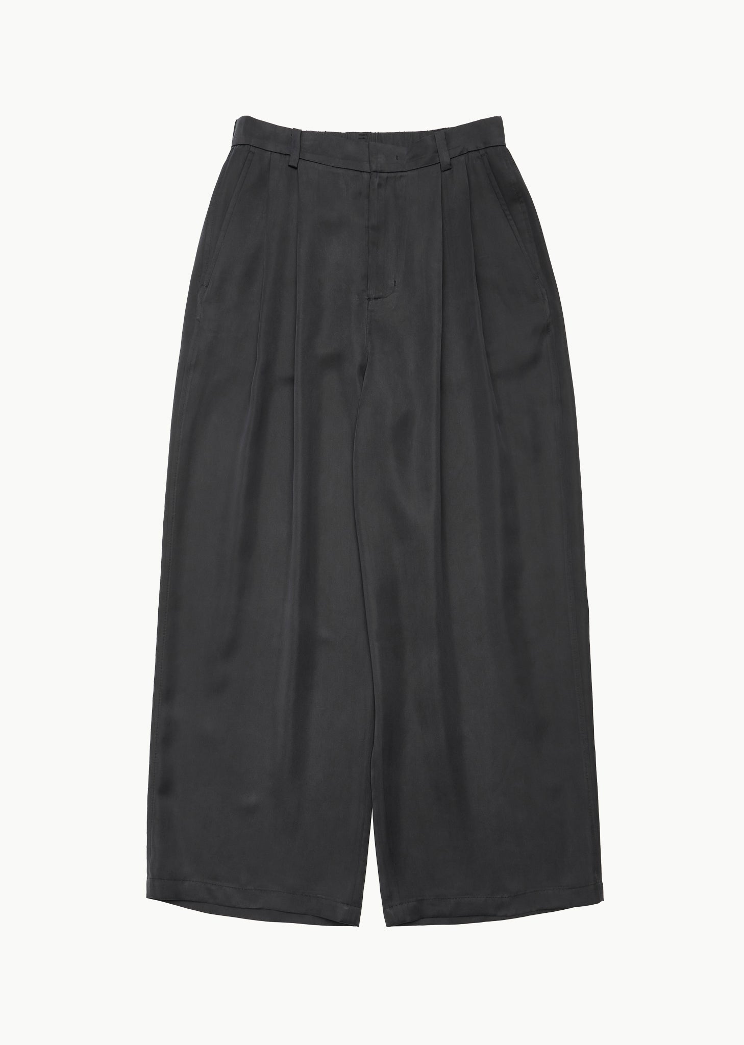 men's cupro two tuck wide pants, black