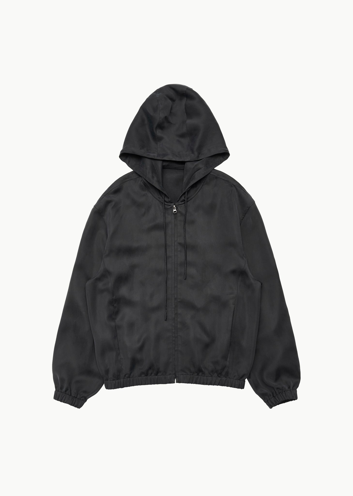 cupro hood zip up jumper, black