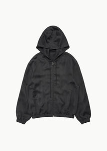 cupro hood zip up jumper, black