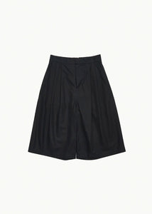 two tuck wide shorts, black
