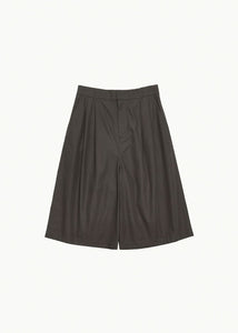 two tuck wide shorts, brown