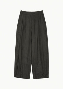 linen two tuck wide pants, khaki brown