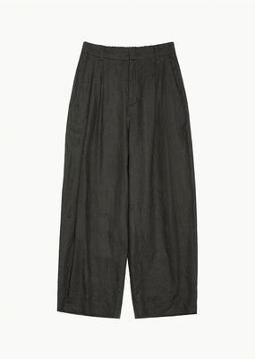 linen two tuck wide pants, khaki brown