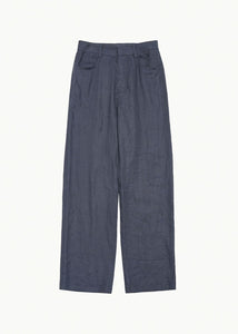 linen straight pants, blue