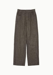 linen straight pants, brown