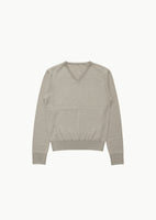 wool v-neck knit, light khaki - Image 1