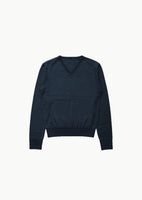 wool v-neck knit, navy - Image 1