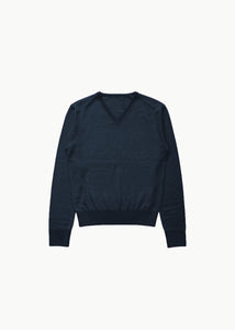wool v-neck knit, navy
