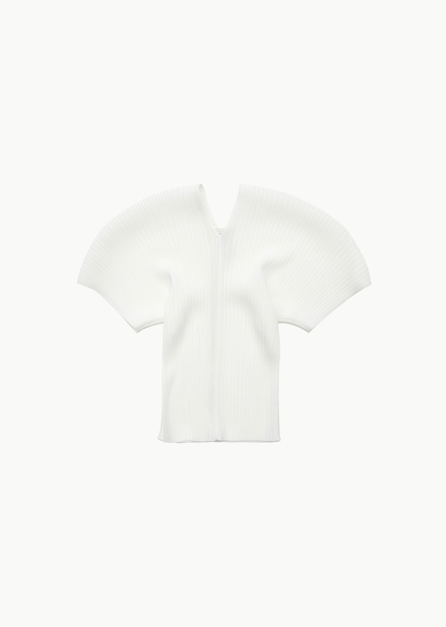 pleats curved knit blouse, white