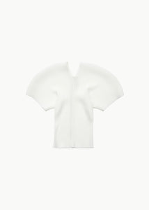 pleats curved knit blouse, white