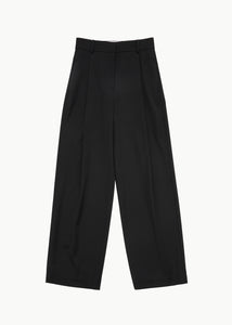 wide tuck pants, black