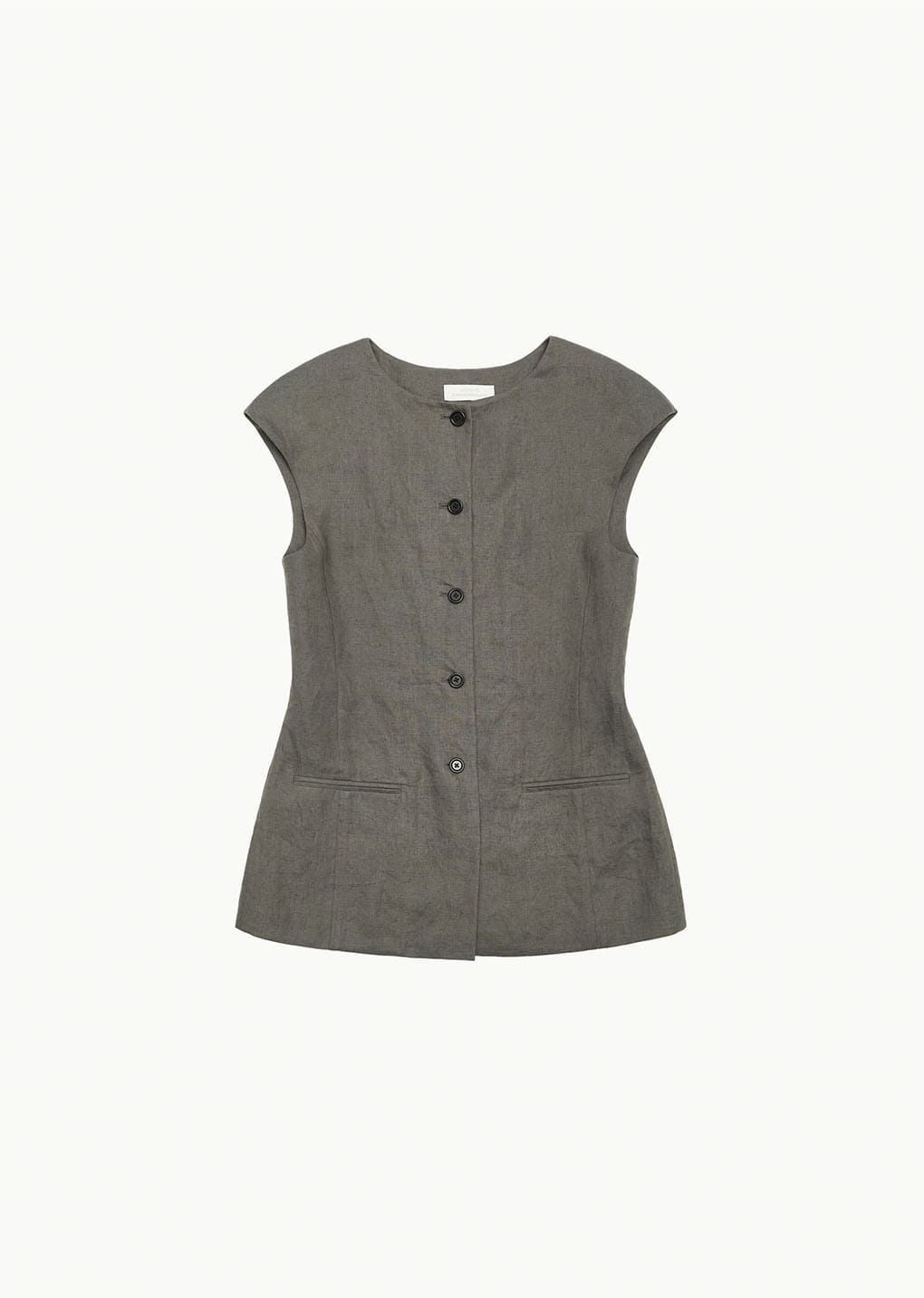 linen curved vest, khaki