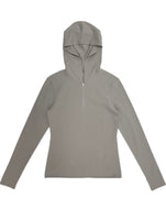 half zip-up knit hoodie, beige - Image 1