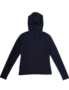 half zip-up knit hoodie, black