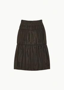 nylon shirring skirt, brown