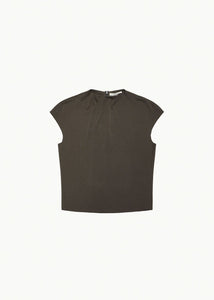 jersey mock neck top, brown