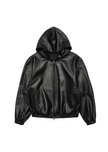 lambskin leather hood jumper, black
