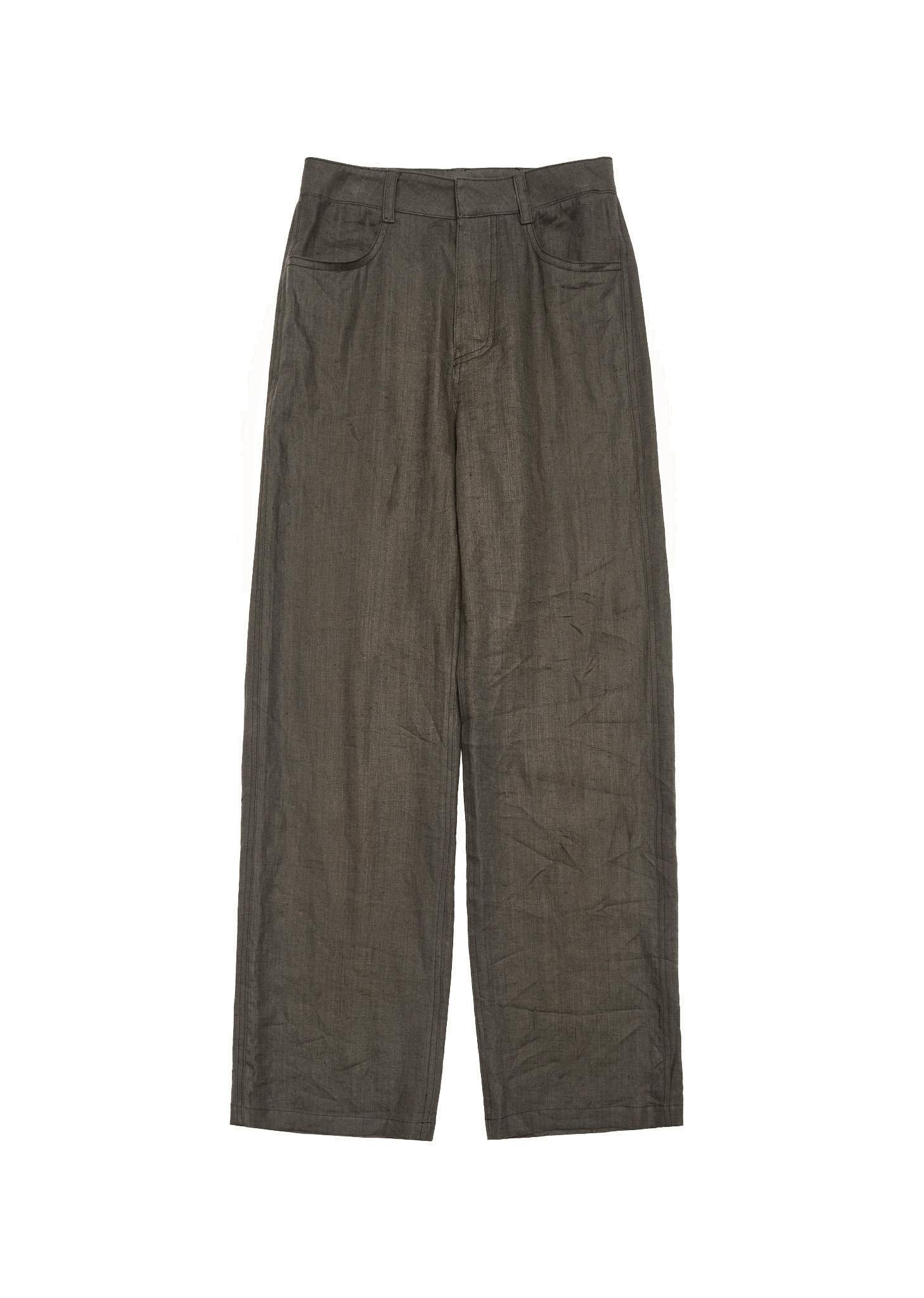 linen straight pants, brown