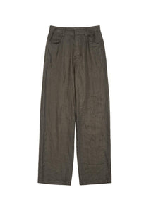 linen straight pants, brown