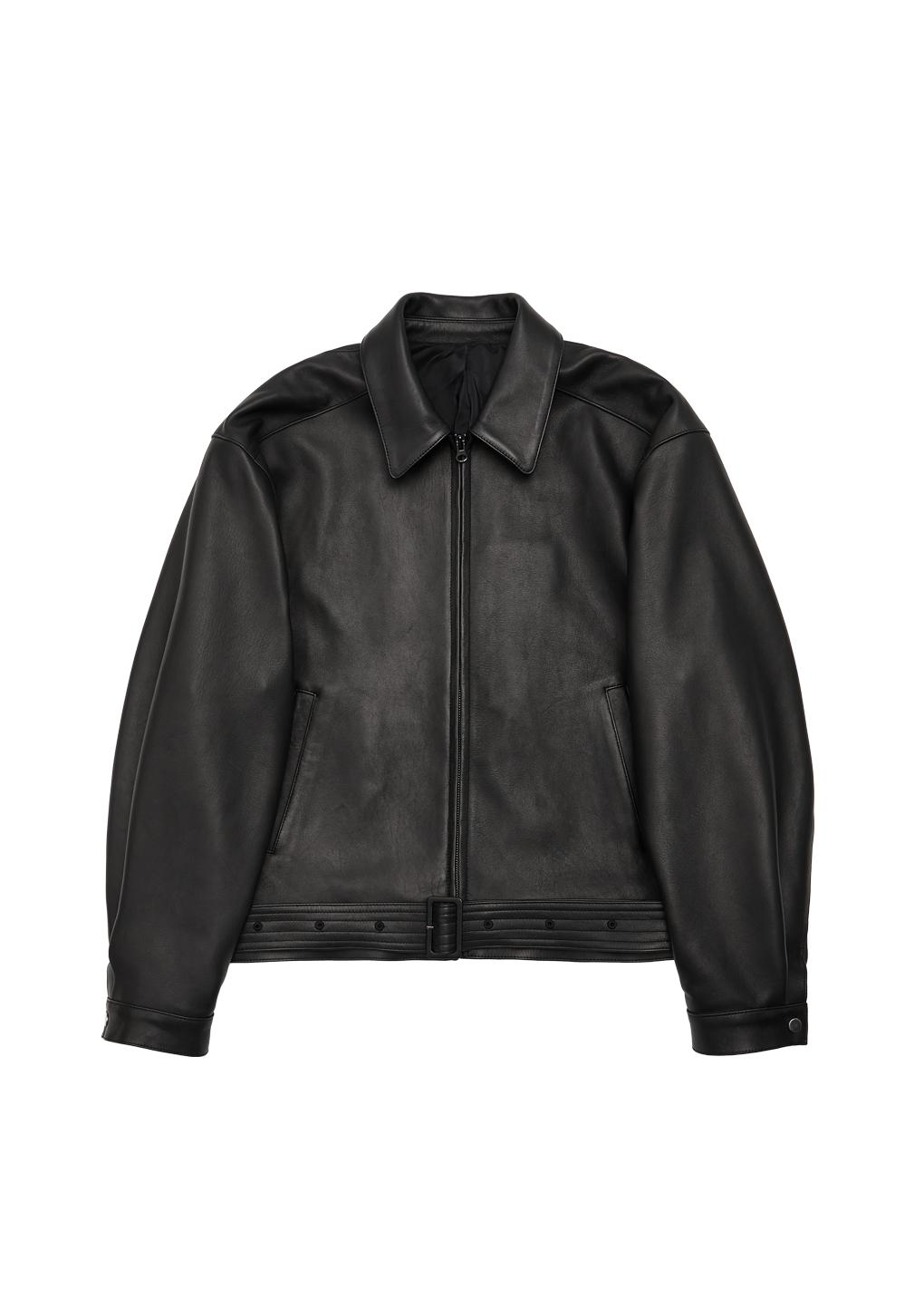 lambskin leather belted jacket, black