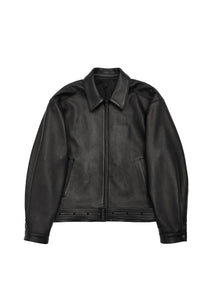 lambskin leather belted jacket, black
